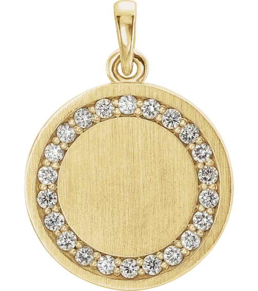 86437 Pendant Set 14K Yellow Round Natural Diamond 16.7 X 14.3 Mm 1.3Mm 15 Ctw I1, G-H Polished 15 Ctw Natural Diamond Halo-Style Engravable Pendant