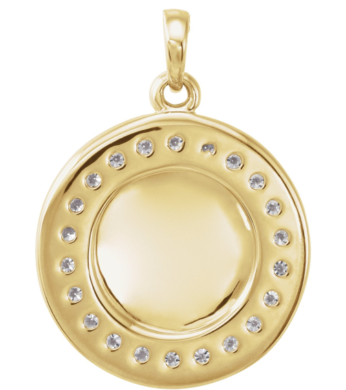 86437 Pendant Set 14K Yellow Round Natural Diamond 16.7 X 14.3 Mm 1.3Mm 15 Ctw I1, G-H Polished 15 Ctw Natural Diamond Halo-Style Engravable Pendant