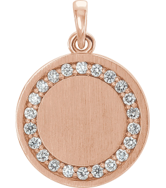 86437 Pendant Set 14K Rose Round Natural Diamond 16.7 X 14.3 Mm 1.3Mm 15 Ctw I1, G-H Polished 15 Ctw Natural Diamond Halo-Style Engravable Pendant