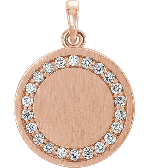 86437 Pendant Set 14K Rose Round Natural Diamond 16.7 X 14.3 Mm 1.3Mm 15 Ctw I1, G-H Polished 15 Ctw Natural Diamond Halo-Style Engravable Pendant