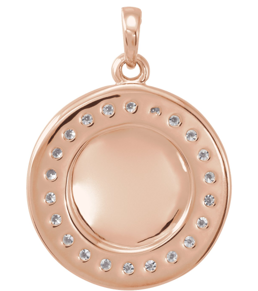 86437 Pendant Set 14K Rose Round Natural Diamond 16.7 X 14.3 Mm 1.3Mm 15 Ctw I1, G-H Polished 15 Ctw Natural Diamond Halo-Style Engravable Pendant