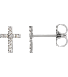 R17013 Earring Set 14K White 7.6 X 5.7 Mm Natural Diamond Round .9Mm 0.05 Ctw Pair Friction Backs Included Polished .05 Ctw Natural Diamond Cross Earrings