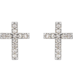 R17013 Earring Set 14K White 7.6 X 5.7 Mm Natural Diamond Round .9Mm 0.05 Ctw Pair Friction Backs Included Polished .05 Ctw Natural Diamond Cross Earrings