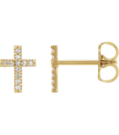 R17013 Earring Set 14K Yellow 7.6 X 5.7 Mm Natural Diamond Round .9Mm 0.05 Ctw Pair Friction Backs Included Polished .05 Ctw Natural Diamond Cross Earrings