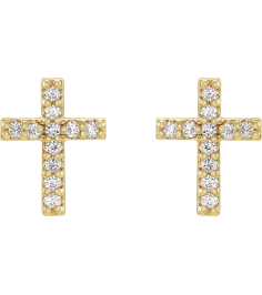 R17013 Earring Set 14K Yellow 7.6 X 5.7 Mm Natural Diamond Round .9Mm 0.05 Ctw Pair Friction Backs Included Polished .05 Ctw Natural Diamond Cross Earrings