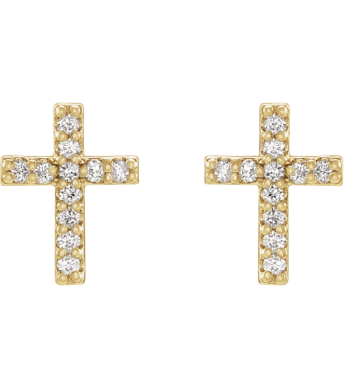 R17013 Earring Set 14K Yellow 7.6 X 5.7 Mm Natural Diamond Round .9Mm 0.05 Ctw Pair Friction Backs Included Polished .05 Ctw Natural Diamond Cross Earrings