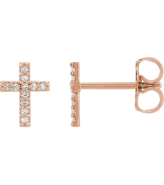 R17013 Earring Set 14K Rose 7.6 X 5.7 Mm Natural Diamond Round .9Mm 0.05 Ctw Pair Friction Backs Included Polished .05 Ctw Natural Diamond Cross Earrings