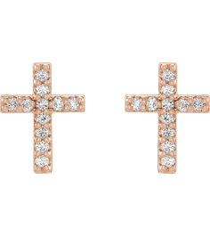 R17013 Earring Set 14K Rose 7.6 X 5.7 Mm Natural Diamond Round .9Mm 0.05 Ctw Pair Friction Backs Included Polished .05 Ctw Natural Diamond Cross Earrings