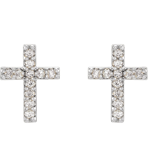 R17013 Earring Set Platinum 7.6 X 5.7 Mm Natural Diamond Round .9Mm 0.05 Ctw Pair Friction Backs Included Polished .05 Ctw Natural Diamond Cross Earrings