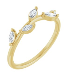 122971 Ring Set 14K Yellow Natural Diamond Marquise 4 X 2 Mm Natural Diamond Polished 14 Ctw Natural Diamond Leaf Ring