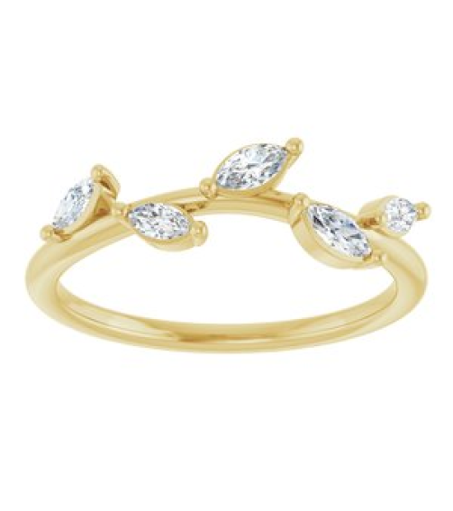 122971 Ring Set 14K Yellow Natural Diamond Marquise 4 X 2 Mm Natural Diamond Polished 14 Ctw Natural Diamond Leaf Ring