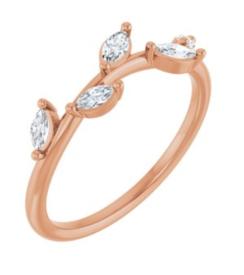 122971 Ring Set 14K Rose Natural Diamond Marquise 4 X 2 Mm Natural Diamond Polished 14 Ctw Natural Diamond Leaf Ring