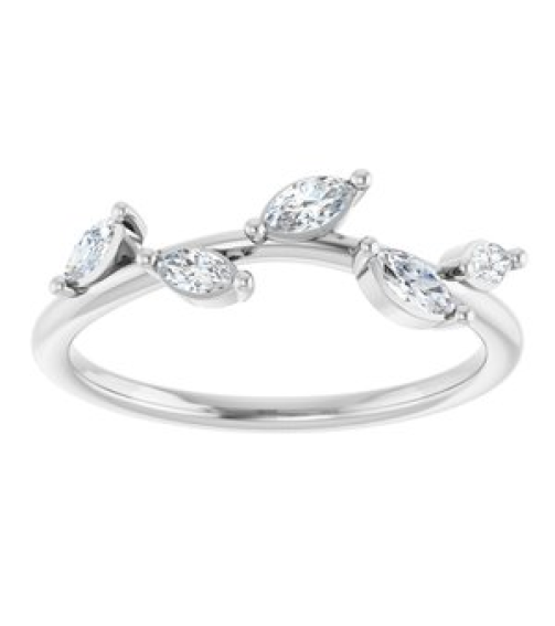 122971 Ring Set Platinum Natural Diamond Marquise 4 X 2 Mm Natural Diamond Polished 14 Ctw Natural Diamond Leaf Ring