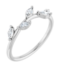 122971 Ring Set Sterling Silver Natural Diamond Marquise 4 X 2 Mm Natural Diamond Polished 14 Ctw Natural Diamond Leaf Ring