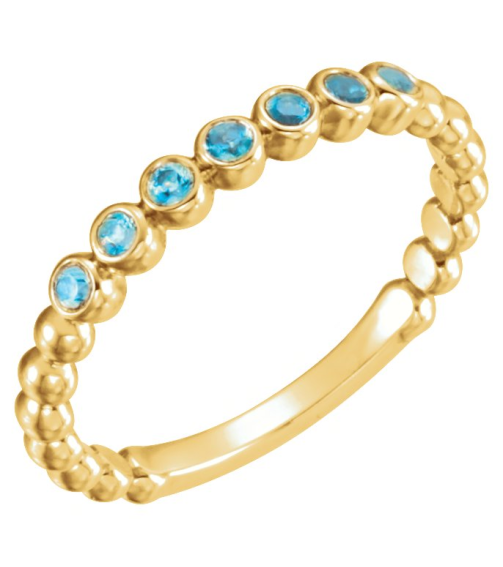 71813 Ring Set 14K Yellow Natural Blue Zircon Round 1.75 Mm Polished Natural Blue Zircon Stackable Ring