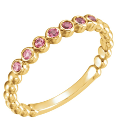 71813 Ring Set 14K Yellow Natural Pink Tourmaline Round 1.75 Mm Polished Natural Pink Tourmaline Stackable Ring