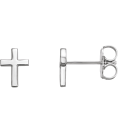 R17014 Earring 14K White 7.5 X 5.5 Mm Pair Friction Backs Included Polished Cross Earrings