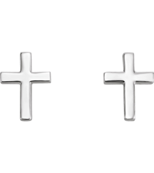 R17014 Earring 14K White 7.5 X 5.5 Mm Pair Friction Backs Included Polished Cross Earrings