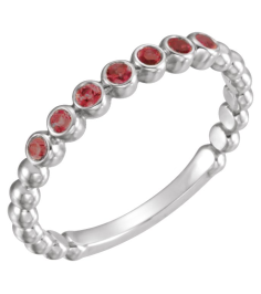 71813 Ring Set 14K White Natural Mozambique Garnet Round 1.75 Mm Polished Natural Mozambique Garnet Stackable Ring