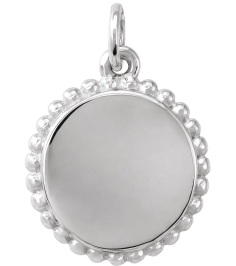 86472 Pendant 14K White 15.3 X 11.7 Mm Polished Engravable Round Beaded Pendant