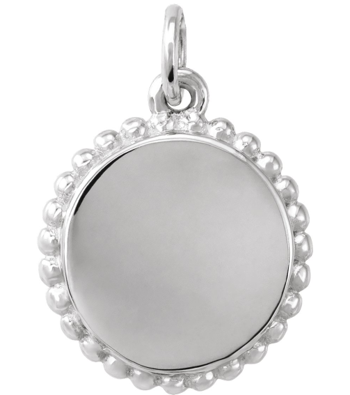 86472 Pendant 14K White 15.3 X 11.7 Mm Polished Engravable Round Beaded Pendant
