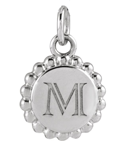 86472 Pendant 14K White 15.3 X 11.7 Mm Polished Engravable Round Beaded Pendant