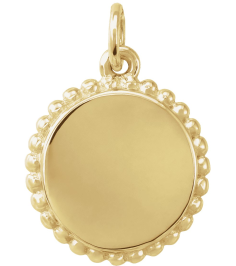 86472 Pendant 18K Yellow Vermeil 15.3 X 11.7 Mm Polished Engravable Round Beaded Pendant