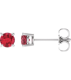 1874 14K White Set Round Lab-Grown Ruby Pair 4 Mm Friction Friction Backs Included 4-Prong Polished Lab-Grown Ruby Stud Earrings