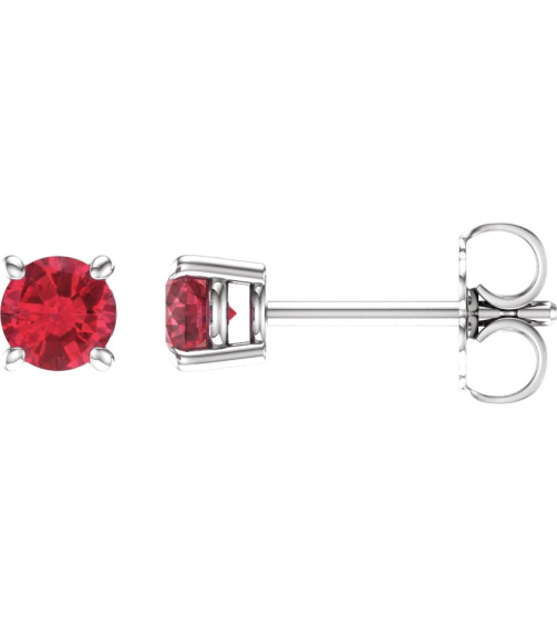 1874 14K White Set Round Lab-Grown Ruby Pair 4 Mm Friction Friction Backs Included 4-Prong Polished Lab-Grown Ruby Stud Earrings