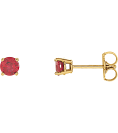 1874 14K Yellow Set Round Lab-Grown Ruby Pair 4 Mm Friction Friction Backs Included 4-Prong Polished Lab-Grown Ruby Stud Earrings