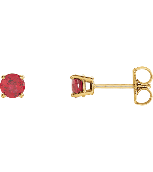 1874 14K Yellow Set Round Lab-Grown Ruby Pair 4 Mm Friction Friction Backs Included 4-Prong Polished Lab-Grown Ruby Stud Earrings