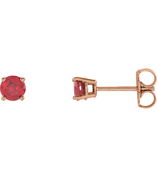 1874 14K Rose Set Round Lab-Grown Ruby Pair 4 Mm Friction Friction Backs Included 4-Prong Polished Lab-Grown Ruby Stud Earrings