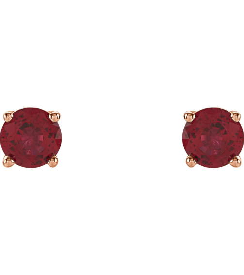 1874 14K Rose Set Round Lab-Grown Ruby Pair 4 Mm Friction Friction Backs Included 4-Prong Polished Lab-Grown Ruby Stud Earrings