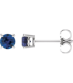 1874 14K White Set Round Lab-Grown Blue Sapphire Pair 4 Mm Friction Friction Backs Included 4-Prong Polished Lab-Grown Blue Sapphire Stud Earrings