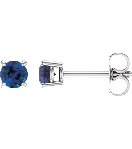 1874 14K White Set Round Lab-Grown Blue Sapphire Pair 4 Mm Friction Friction Backs Included 4-Prong Polished Lab-Grown Blue Sapphire Stud Earrings