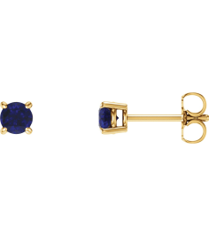 1874 14K Yellow Set Round Lab-Grown Blue Sapphire Pair 4 Mm Friction Friction Backs Included 4-Prong Polished Lab-Grown Blue Sapphire Stud Earrings