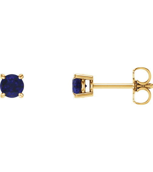 1874 14K Yellow Set Round Lab-Grown Blue Sapphire Pair 4 Mm Friction Friction Backs Included 4-Prong Polished Lab-Grown Blue Sapphire Stud Earrings