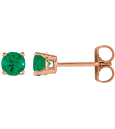 1874 14K Rose Set Round Lab-Grown Emerald Pair 4 Mm Friction Friction Backs Included 4-Prong Polished Lab-Grown Emerald Stud Earrings