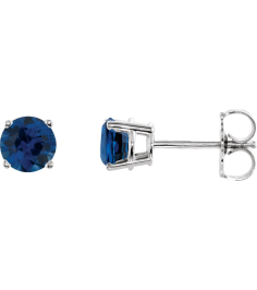 1874 14K White Set Round Lab-Grown Blue Sapphire Pair 5 Mm Friction Friction Backs Included 4-Prong Polished Lab-Grown Blue Sapphire Stud Earrings