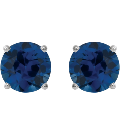 1874 14K White Set Round Lab-Grown Blue Sapphire Pair 5 Mm Friction Friction Backs Included 4-Prong Polished Lab-Grown Blue Sapphire Stud Earrings