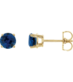 1874 14K Yellow Set Round Lab-Grown Blue Sapphire Pair 5 Mm Friction Friction Backs Included 4-Prong Polished Lab-Grown Blue Sapphire Stud Earrings