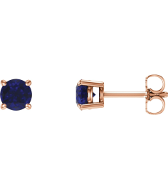 1874 14K Rose Set Round Lab-Grown Blue Sapphire Pair 5 Mm Friction Friction Backs Included 4-Prong Polished Lab-Grown Blue Sapphire Stud Earrings