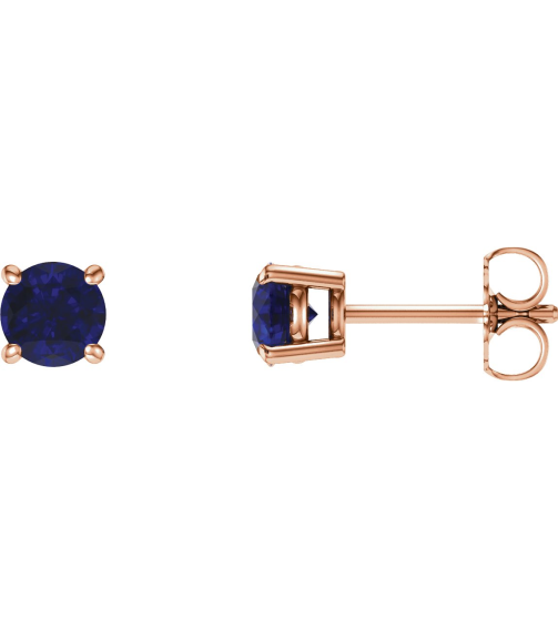 1874 14K Rose Set Round Lab-Grown Blue Sapphire Pair 5 Mm Friction Friction Backs Included 4-Prong Polished Lab-Grown Blue Sapphire Stud Earrings