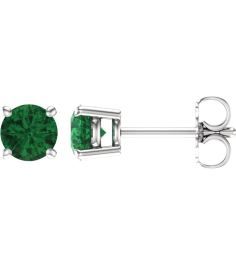 1874 14K White Set Round Lab-Grown Emerald Pair 5 Mm Friction Friction Backs Included 4-Prong Polished Lab-Grown Emerald Stud Earrings
