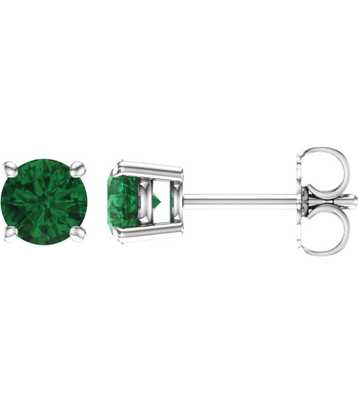1874 14K White Set Round Lab-Grown Emerald Pair 5 Mm Friction Friction Backs Included 4-Prong Polished Lab-Grown Emerald Stud Earrings