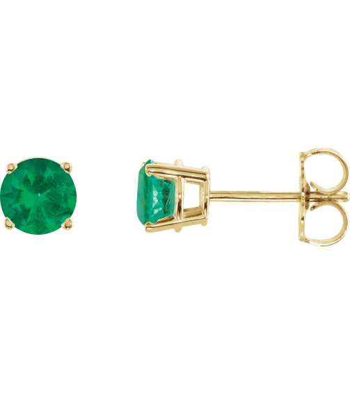 1874 14K Yellow Set Round Lab-Grown Emerald Pair 5 Mm Friction Friction Backs Included 4-Prong Polished Lab-Grown Emerald Stud Earrings