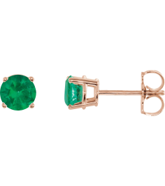 1874 14K Rose Set Round Lab-Grown Emerald Pair 5 Mm Friction Friction Backs Included 4-Prong Polished Lab-Grown Emerald Stud Earrings