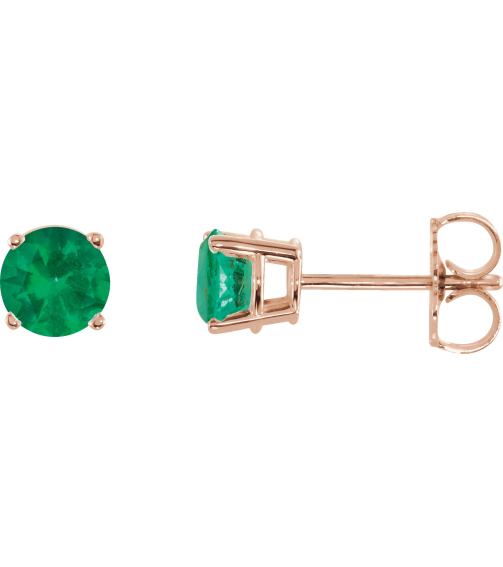 1874 14K Rose Set Round Lab-Grown Emerald Pair 5 Mm Friction Friction Backs Included 4-Prong Polished Lab-Grown Emerald Stud Earrings
