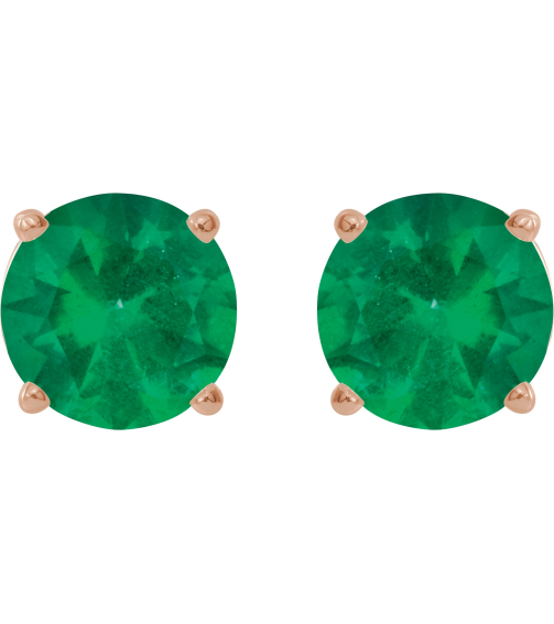 1874 14K Rose Set Round Lab-Grown Emerald Pair 5 Mm Friction Friction Backs Included 4-Prong Polished Lab-Grown Emerald Stud Earrings