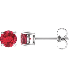 1874 14K White Set Round Lab-Grown Ruby Pair 5 Mm Friction Friction Backs Included 4-Prong Polished Lab-Grown Ruby Stud Earrings